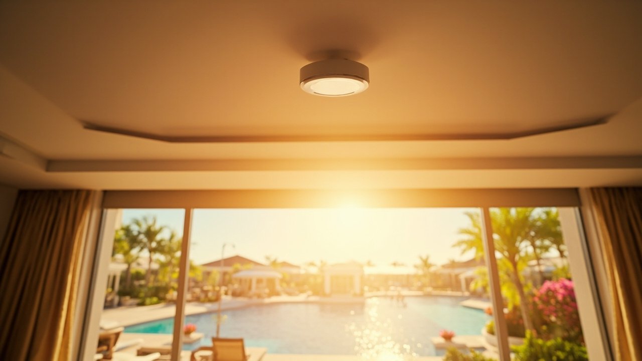 Premium smart hotel room with integrated lighting, control, and media experience
